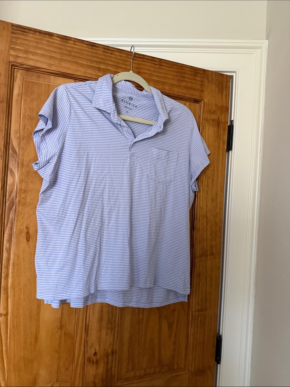 Striped Light Blue Polo Top with Chest Pocket